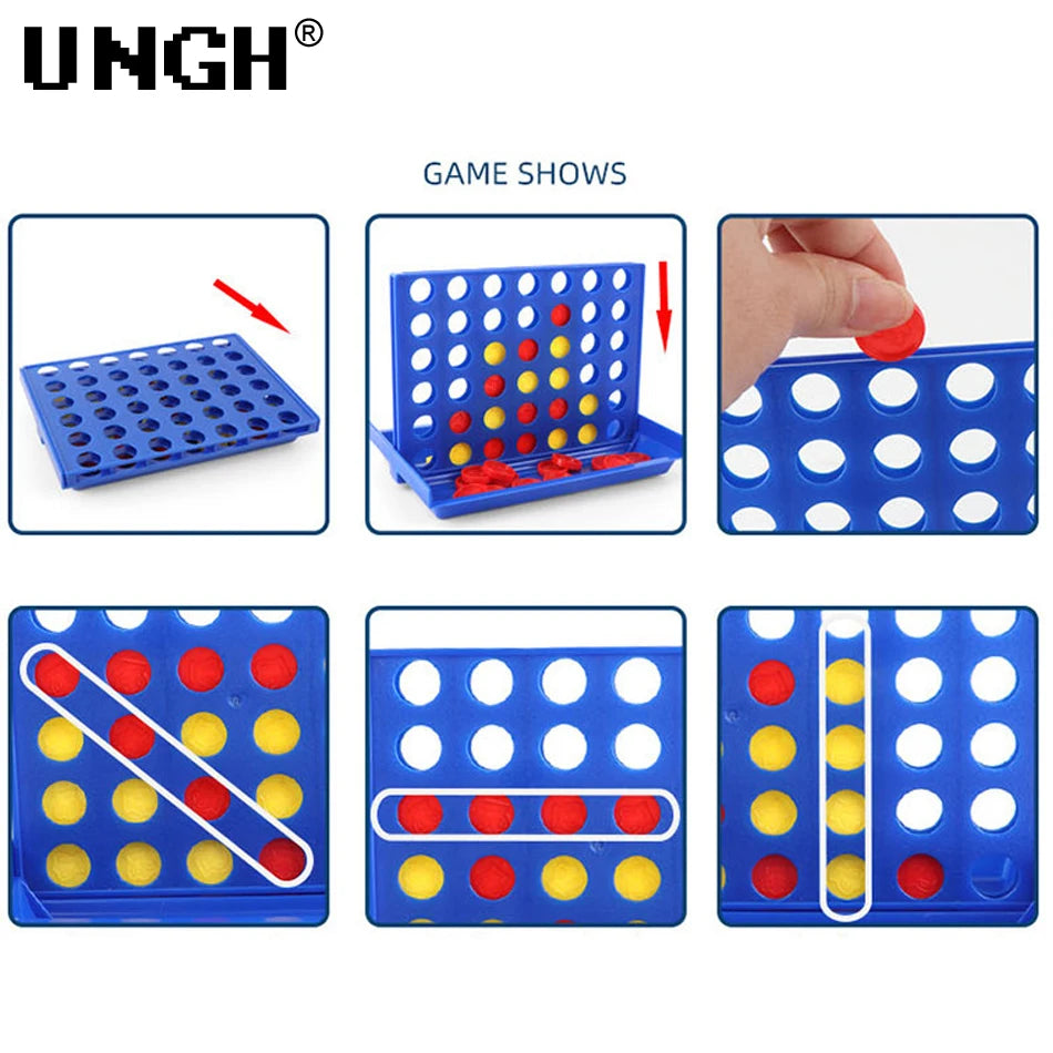 Close-up of discs dropping into the four in a row game frame