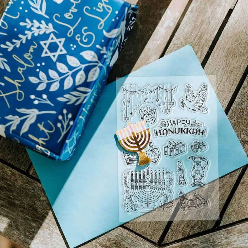 חותמות שקופות לחנוכה ליצירה – חנוכיה, סביבון, יונה ועוד – תמונה 4