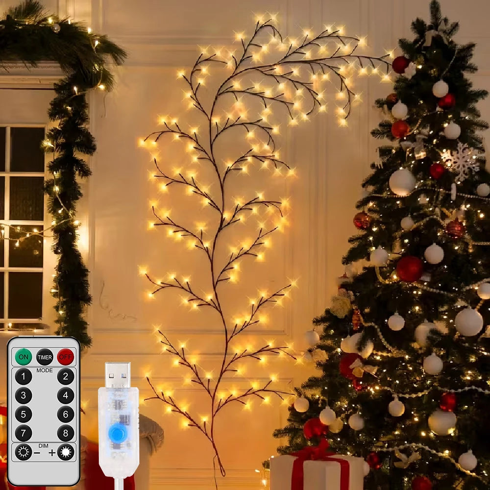 ענף מואר לקיר לסילבסטר – 72 או 96 נורות, USB ושלט – תמונה 6
