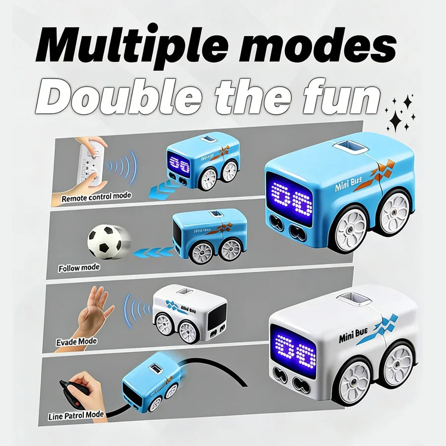 Mini bus toy showing a funny facial expression