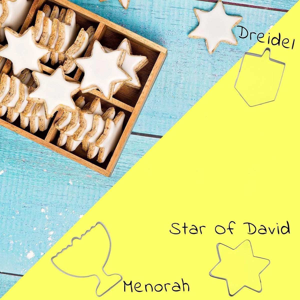 3 קוצצי עוגיות לחנוכה – סביבון, מגן דוד וחנוכיה – תמונה 3