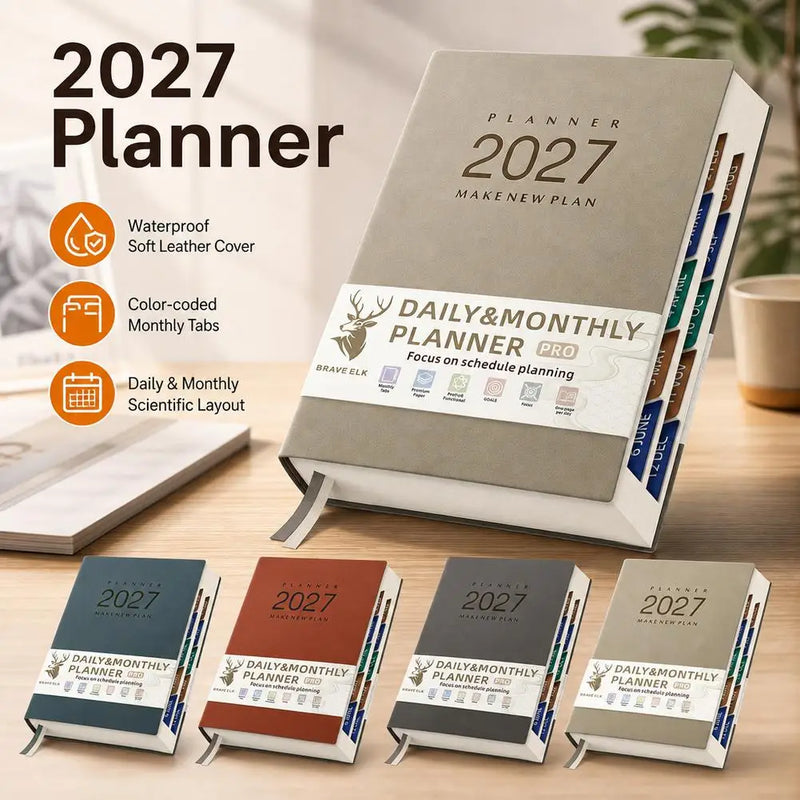 יומן 2027 יומי וחודשי – 400 עמודים עם מעקב הרגלים, 4 צבעים