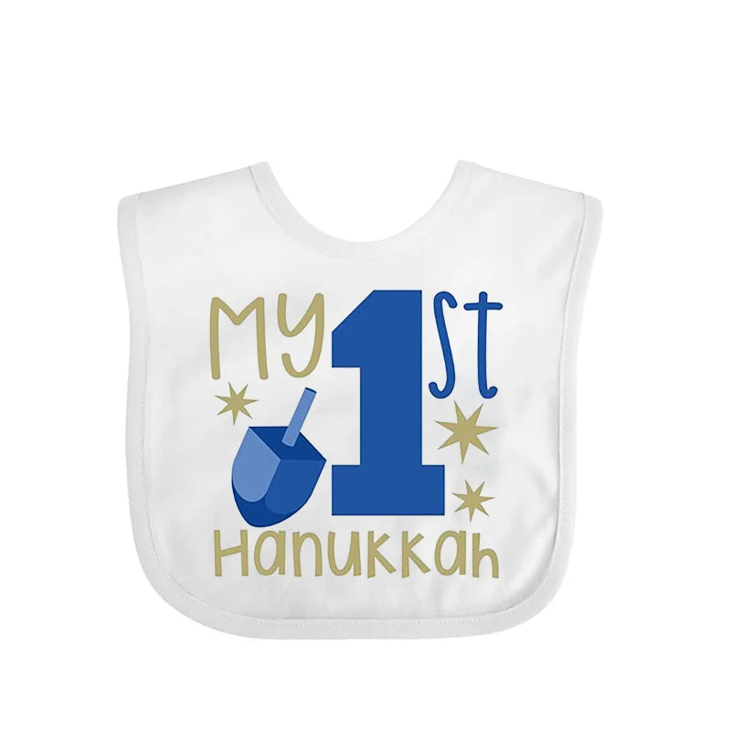 סינר לתינוק "My 1st Hanukkah" – לחנוכה הראשון, ורוד או כחול – תמונה 2