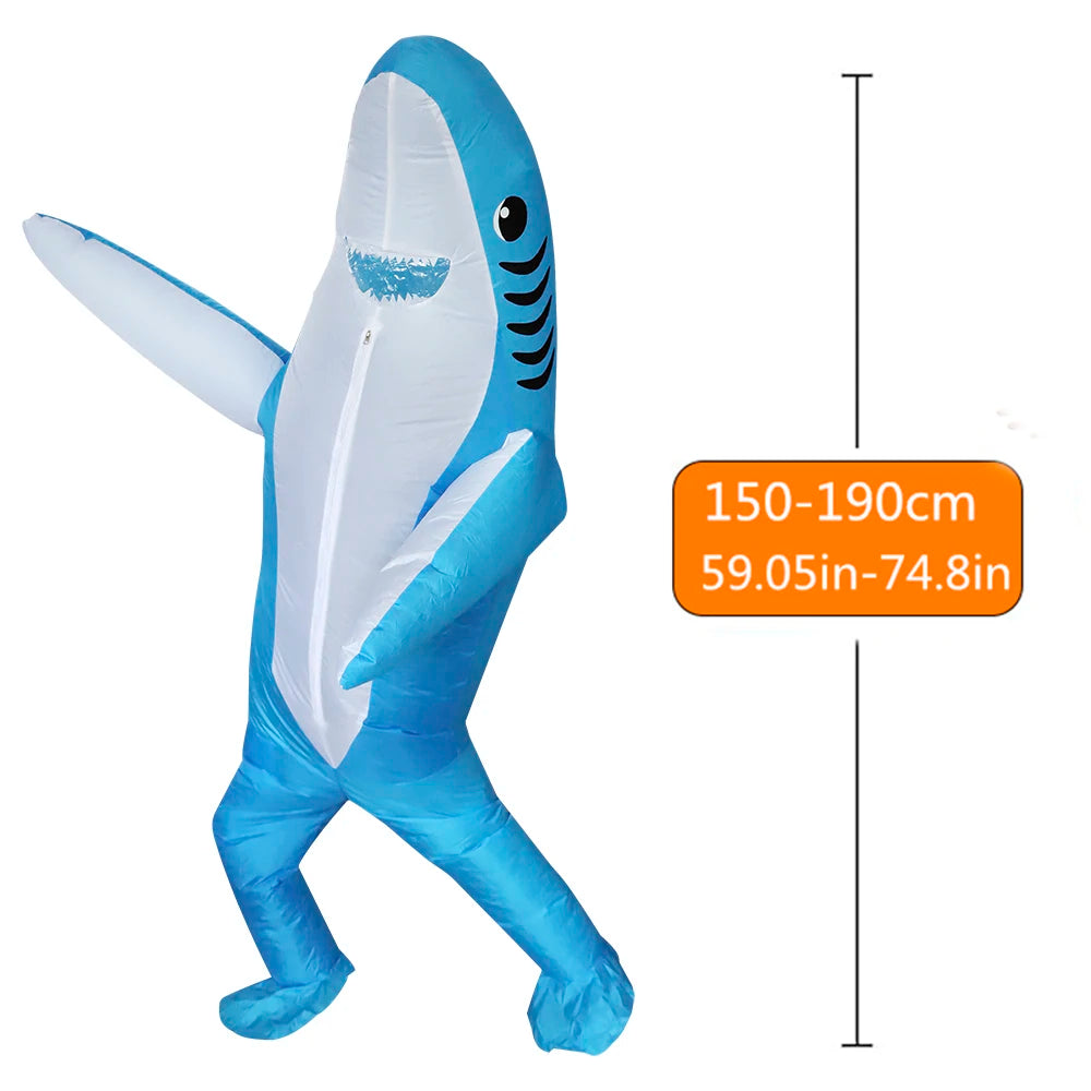 תחפושת כריש מתנפחת – לילדים ולמבוגרים, כחול, אפור או ורוד – תמונה 4