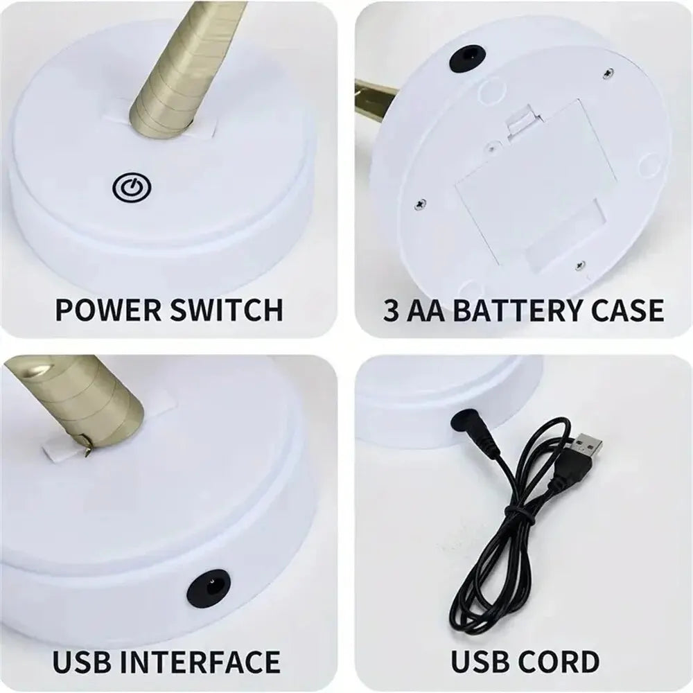 מנורת עץ מאיר לשולחן – עלי זהב או פריחה ורודה, USB או סוללות – תמונה 4