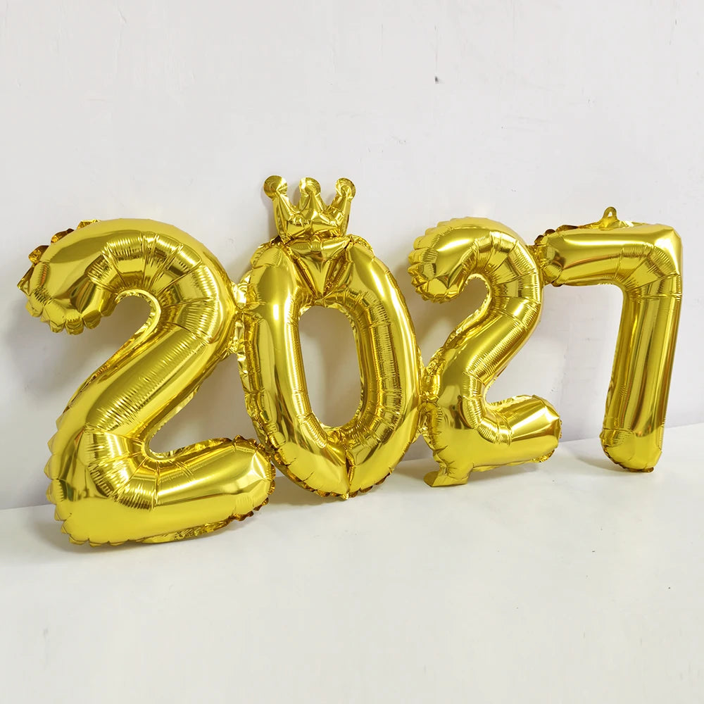 בלוני ספרות "2027" עם כתר – זהב או כסף לסילבסטר – תמונה 3