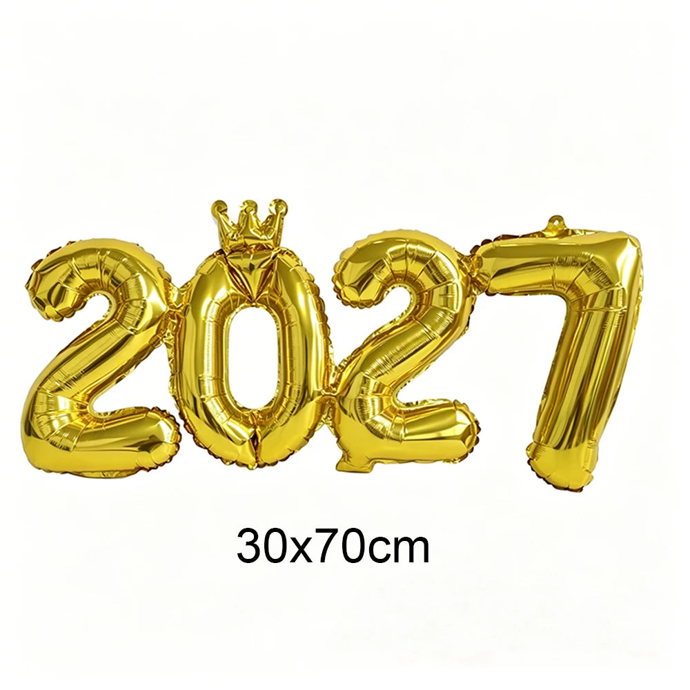 בלוני ספרות "2027" עם כתר – זהב או כסף לסילבסטר – תמונה 2