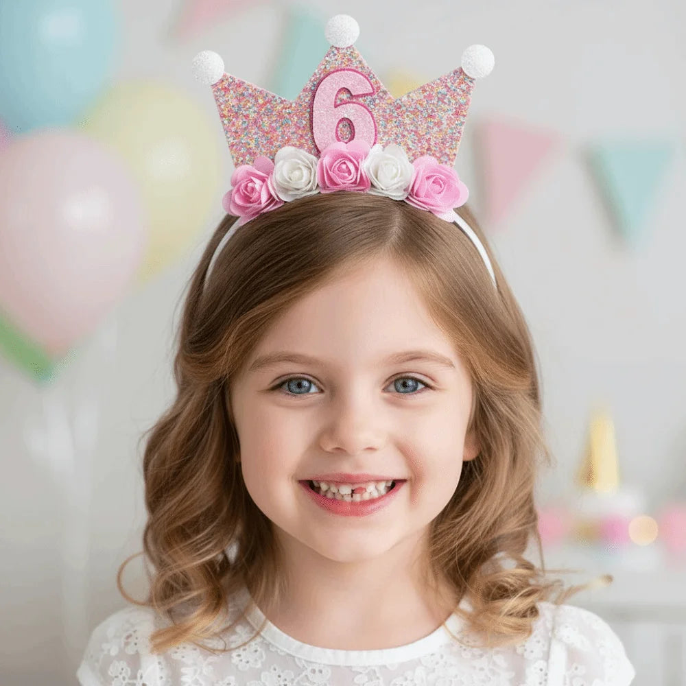 קשת כתר עם גיל ופרחים לחוגגת – גיל 3 עד 6