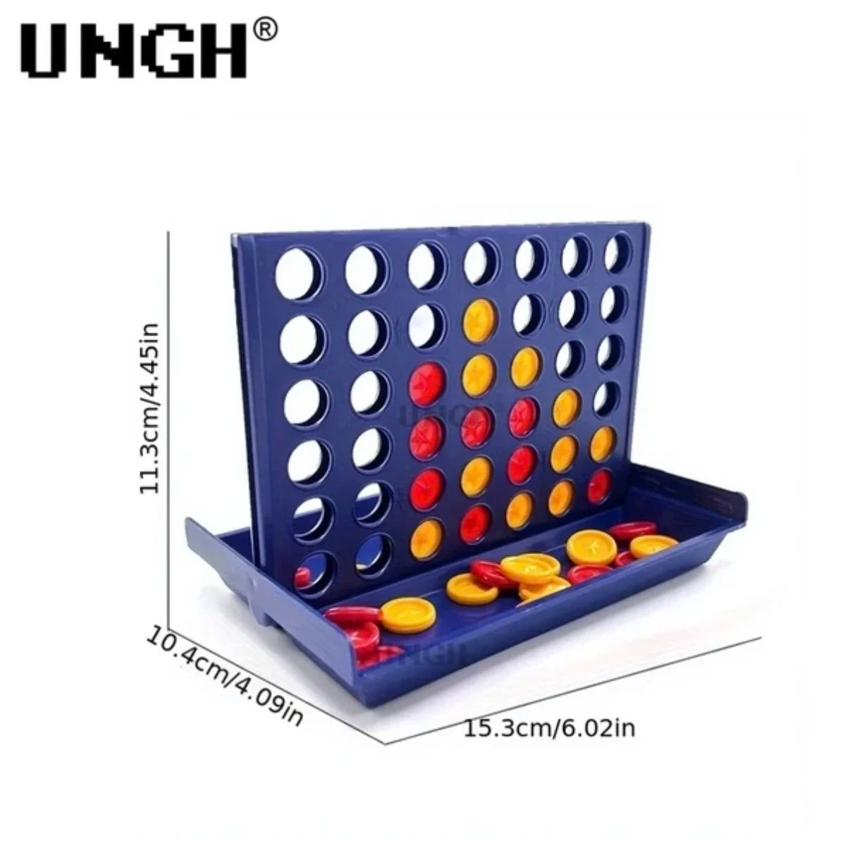 Game frame and colored discs from the four in a row game