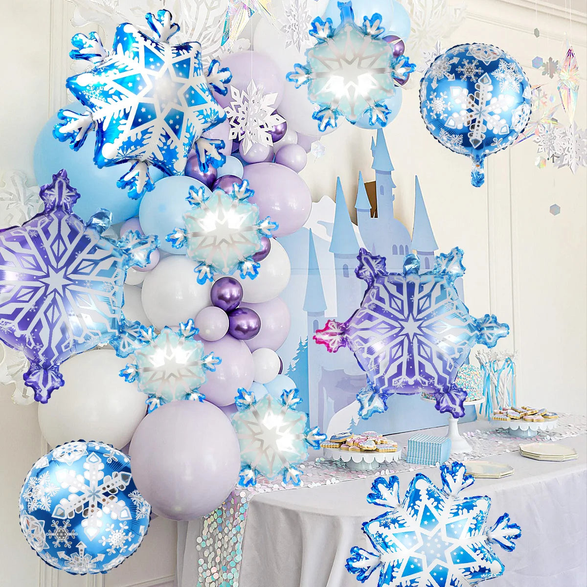10 בלוני פתיתי שלג מנייר כסף – לסילבסטר ולמסיבת חורף, עד 73 ס״מ – תמונה 5