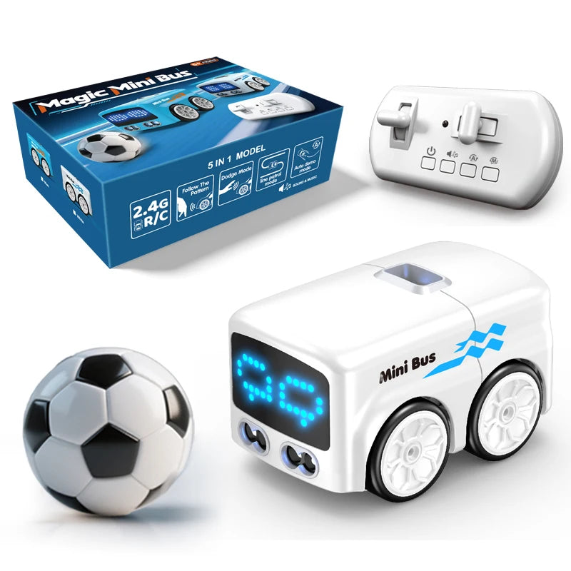Remote control mini bus toy with a funny cartoon face on its front