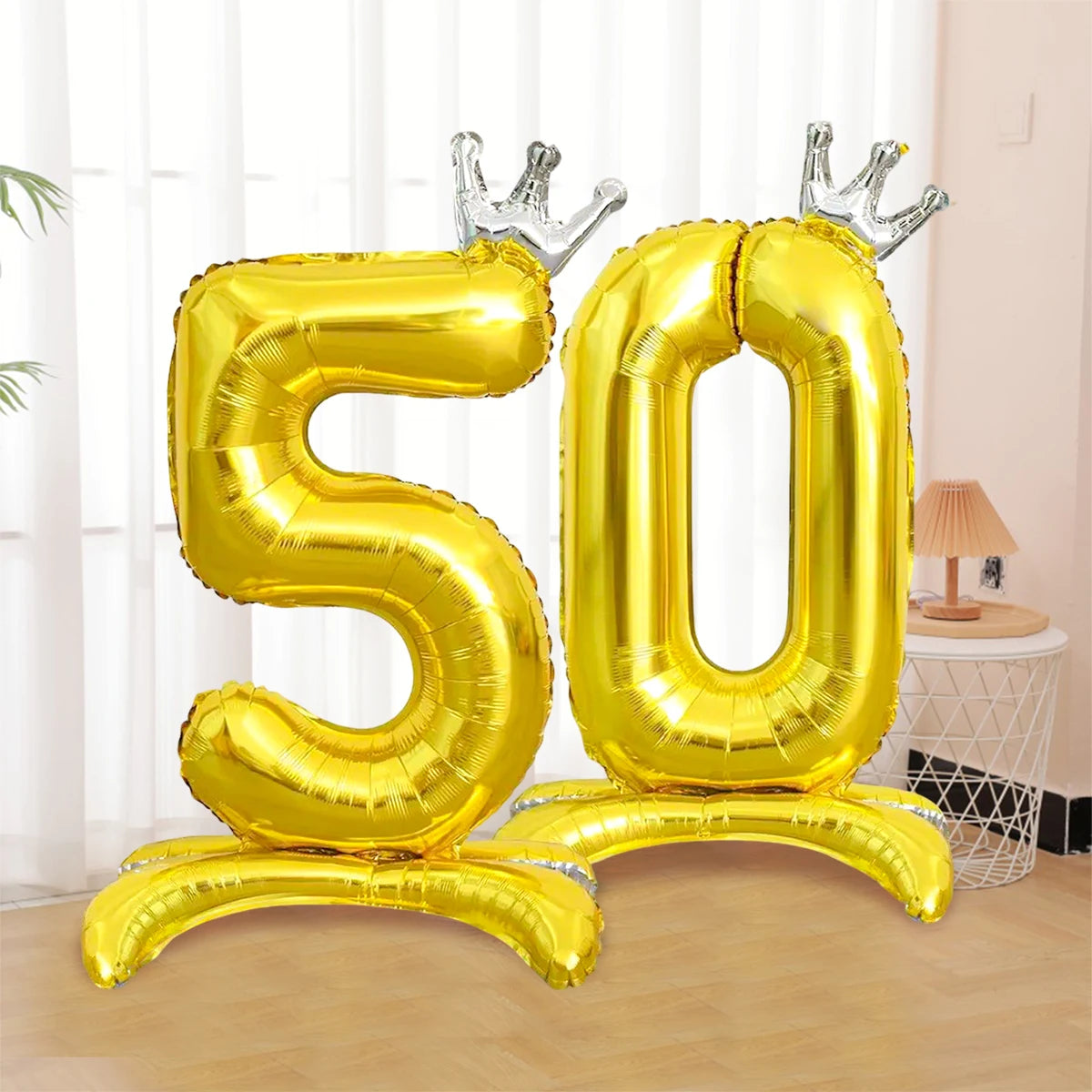 בלון ספרה זהב עם כתר ובסיס עומד – 100 ס״מ – תמונה 5