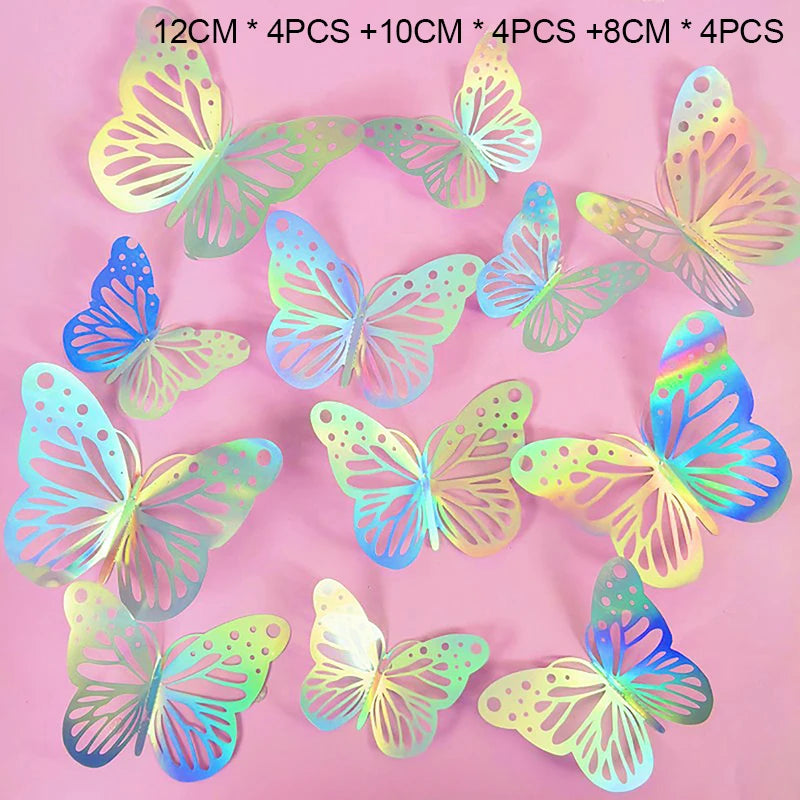 12 פרפרים תלת-ממדיים לקישוט עוגה – זהב או הולוגרפי – תמונה 9