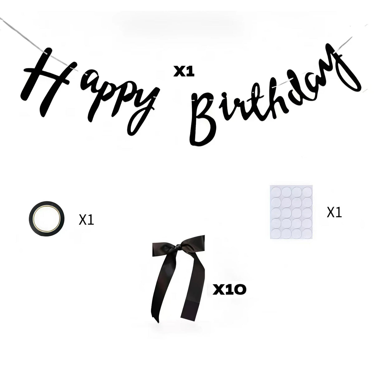 קישוט קיר "Happy Birthday" עם פפיונים – שחור או ורוד – תמונה 7