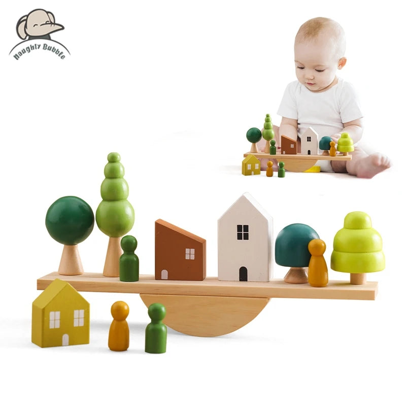 קוביות יער מעץ – בתים, עצים ואיזון