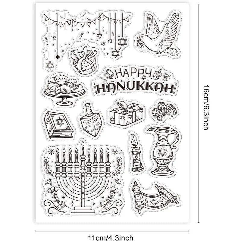 חותמות שקופות לחנוכה ליצירה – חנוכיה, סביבון, יונה ועוד – תמונה 2