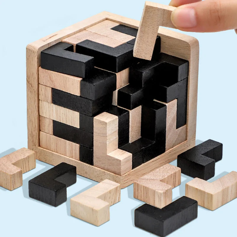 חידת קובייה מעץ – מרכיבים 3D מחלקים – תמונה 4