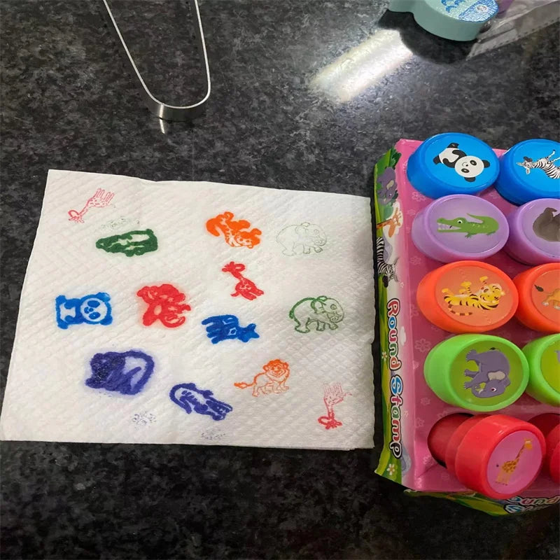 10 חותמות דיו לילדים – חיות, פירות או סמיילים – תמונה 3