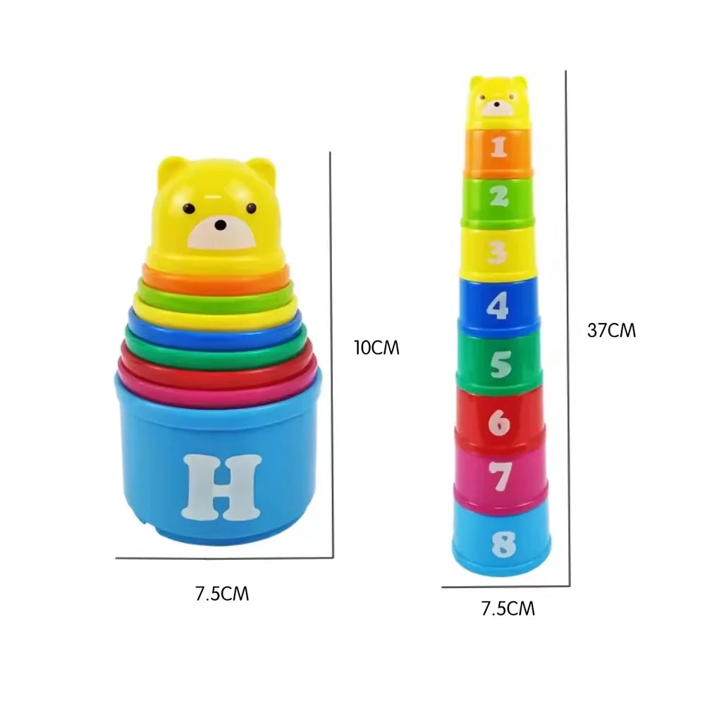 Top view of stacking cups with numbers on the bottoms
