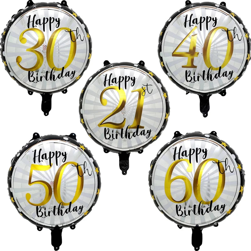 5 בלוני "Happy Birthday" ליום הולדת עגול – 21, 30, 40, 50 או 60