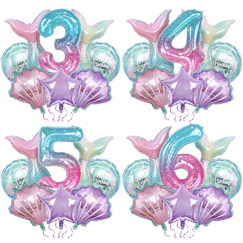 סט 8 בלוני בת ים עם בלון ספרה – ספרות 1–9