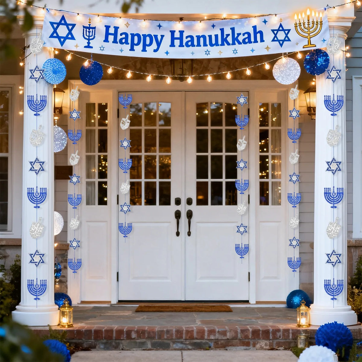 שרשראות תלייה מנצנצות לחנוכה – חנוכיות, מגני דוד וסביבונים – תמונה 5