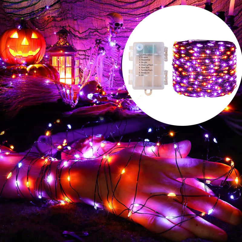 שרשרת אורות סגול-כתום להאלווין – 5, 10 או 20 מטר