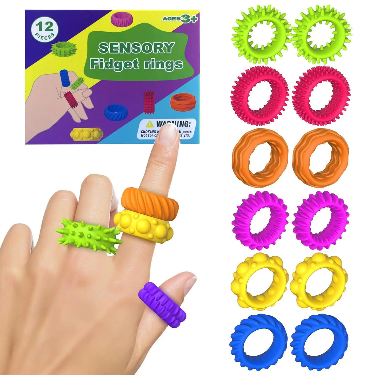 12 טבעות חושיות לאצבעות – קוצים רכים