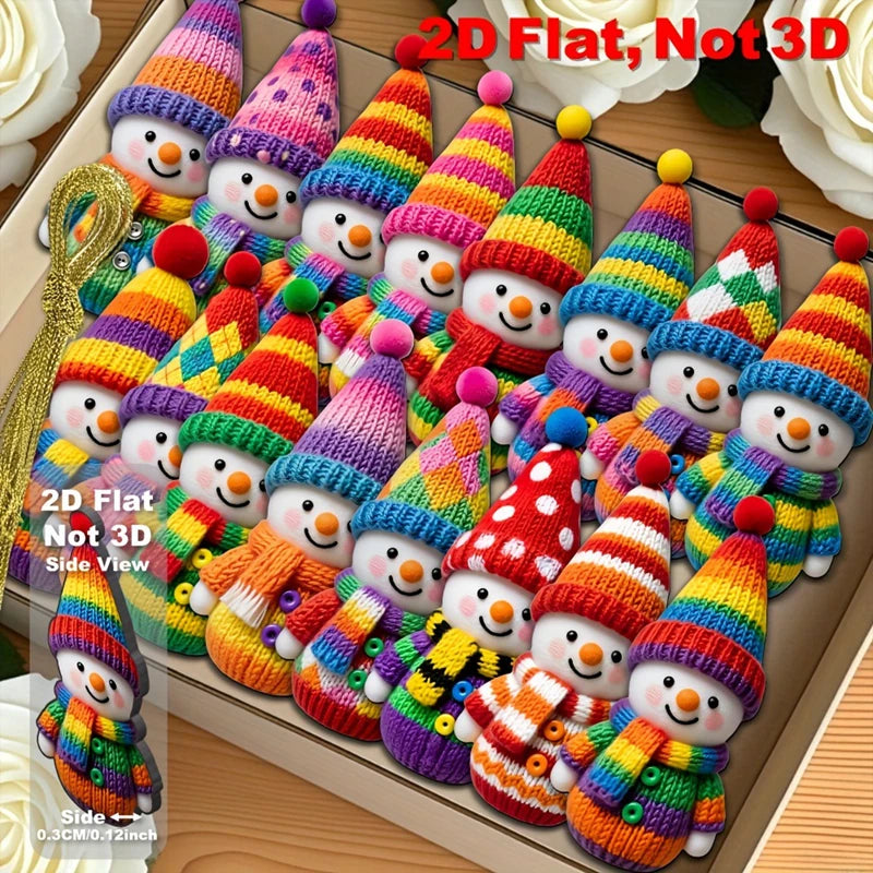 16 אנשי שלג צבעוניים מעץ לתלייה על העץ – 10 ס״מ