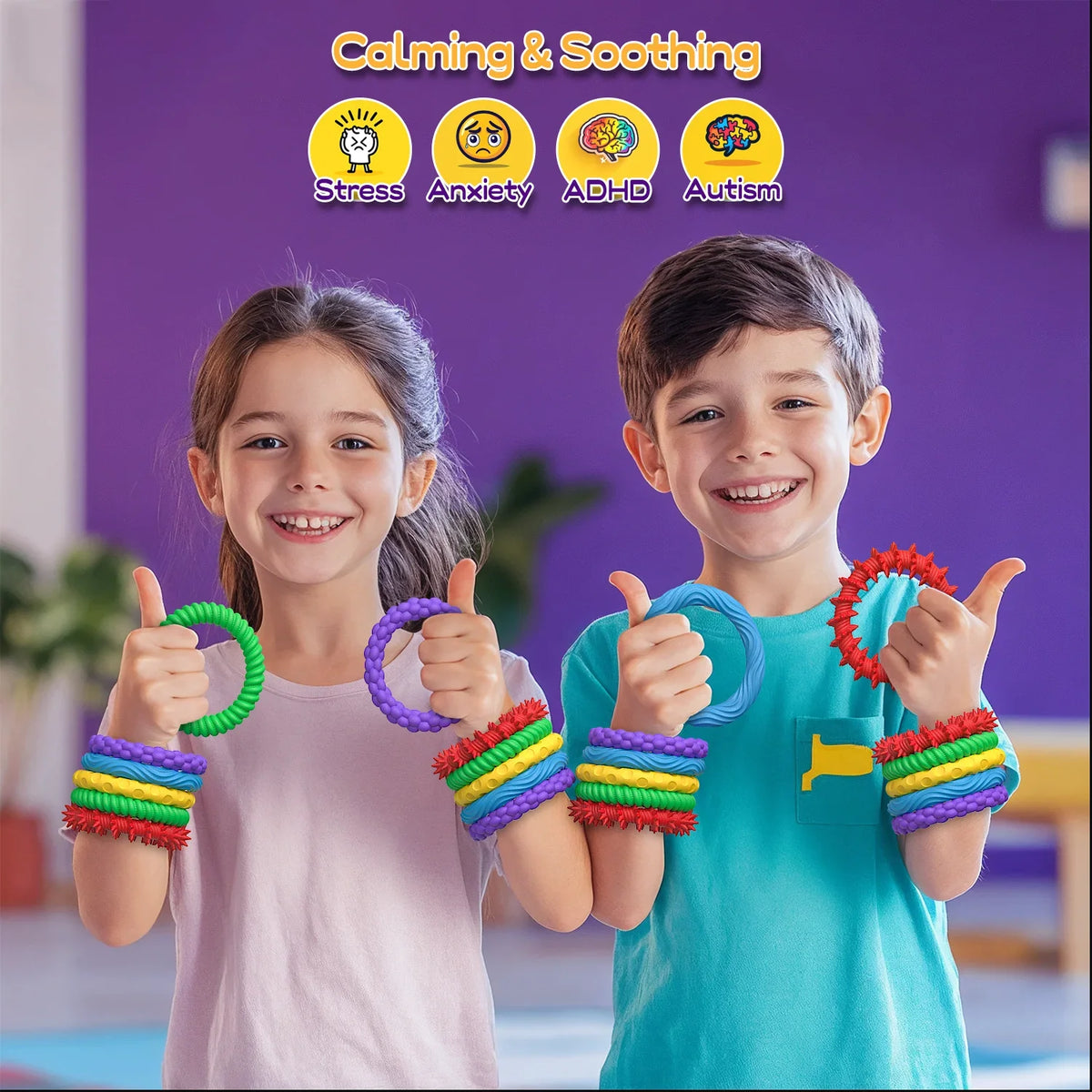 5 צמידים חושיים מתמתחים – מרקמים שונים – תמונה 2