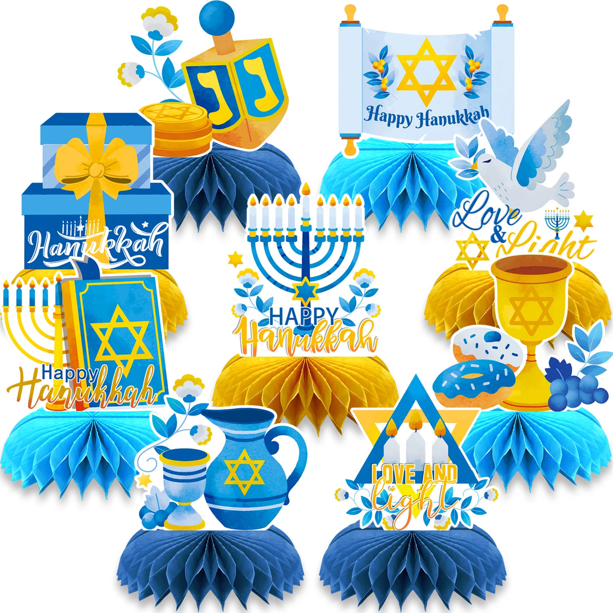 9 קישוטי חלת דבש לשולחן החנוכה – חנוכיה, סביבון, כד שמן ועוד – תמונה 2