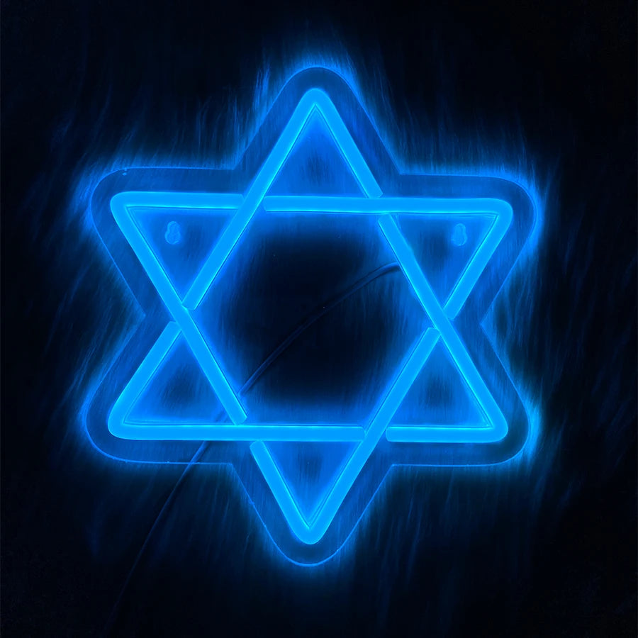 שלט ניאון מגן דוד כחול לקיר – תאורת חנוכה, 24×21.5 ס״מ – תמונה 5
