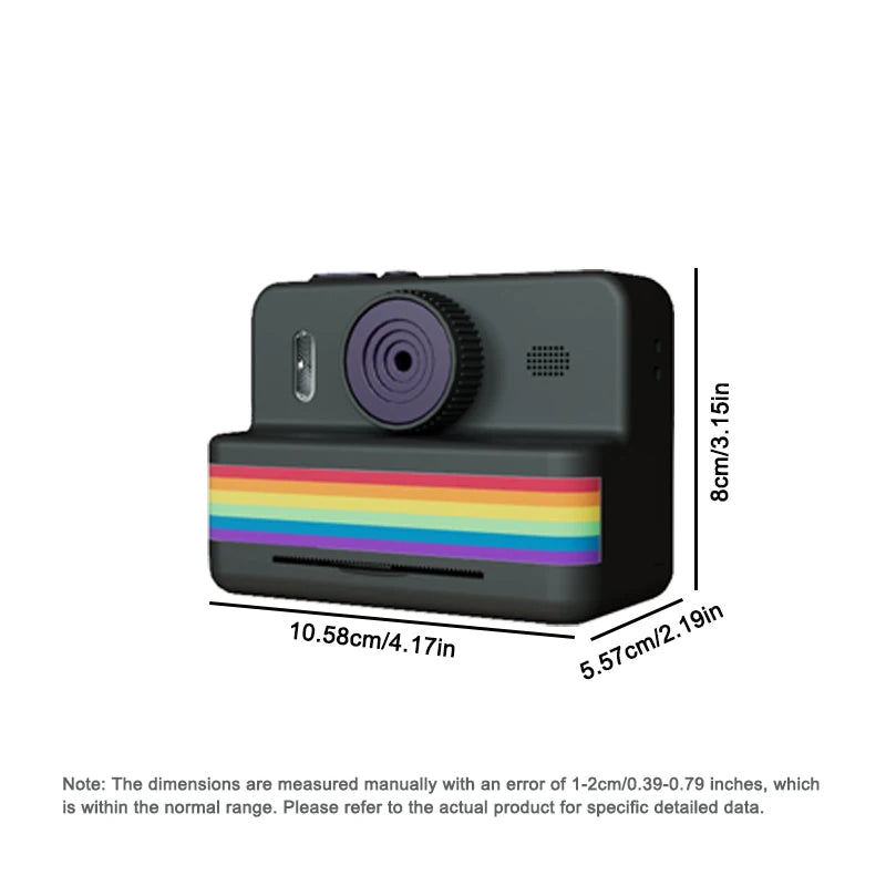 Instant print camera shown from the front with its lens