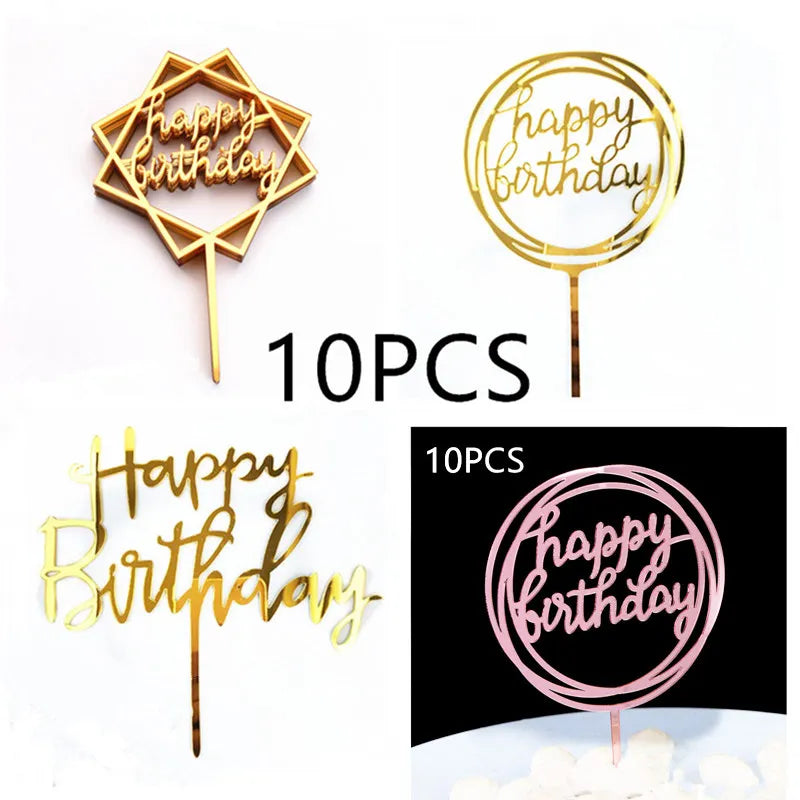 טופר "Happy Birthday" לעוגה מאקריליק – זהב, כסף או שחור – תמונה 2