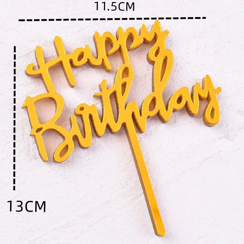 טופר "Happy Birthday" לעוגה מאקריליק – זהב, כסף או שחור – תמונה 4