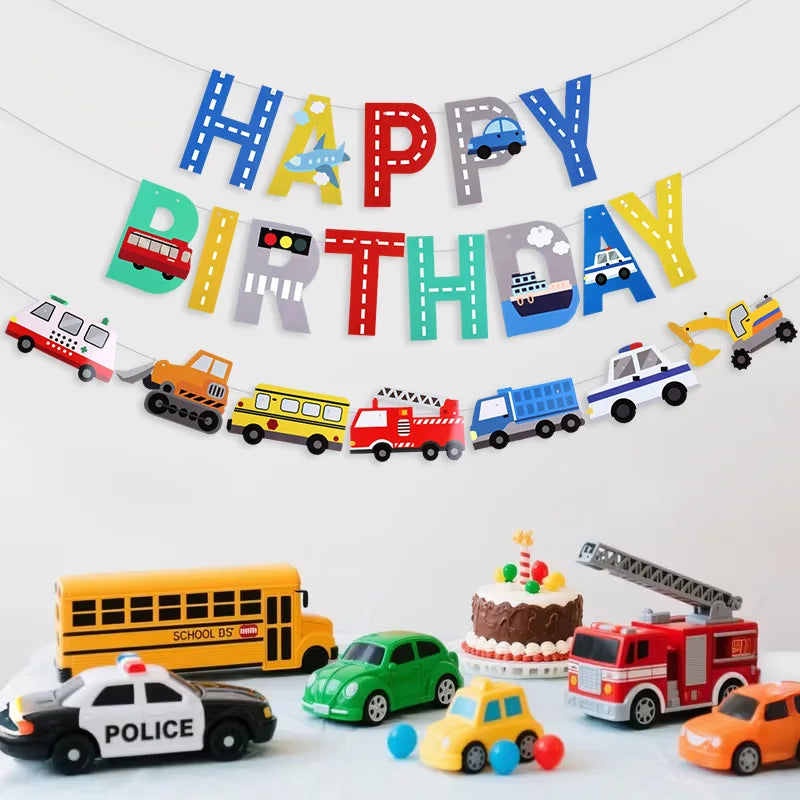 שרשרת "Happy Birthday" עם טרקטורים, כבאית ומשאיות – תמונה 6