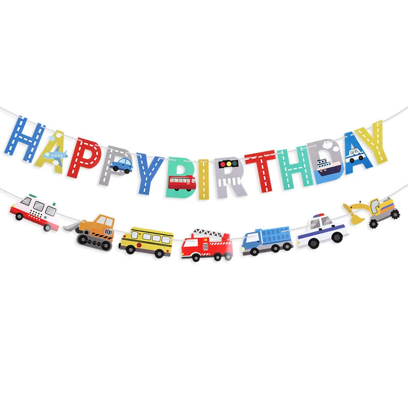 שרשרת "Happy Birthday" עם טרקטורים, כבאית ומשאיות – תמונה 2