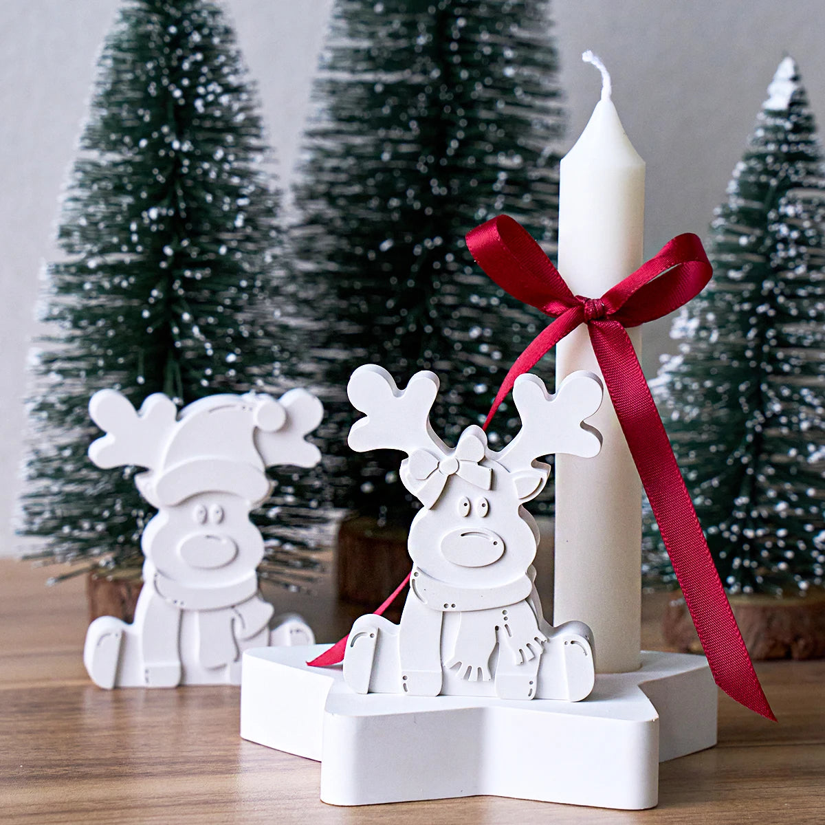 Plaster reindeer couple figure removed from the silicone mold