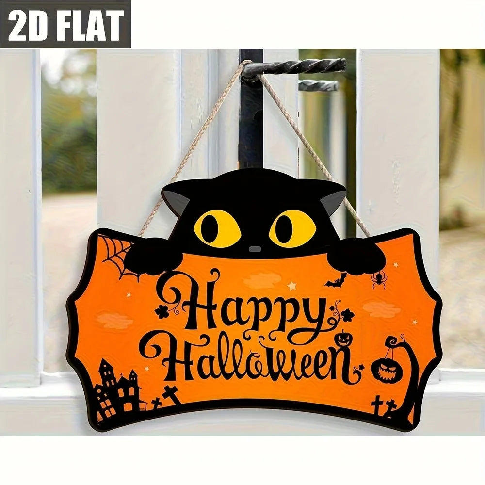 שלט עץ לדלת "Happy Halloween" – חתול שחור או רוח BOO – תמונה 5