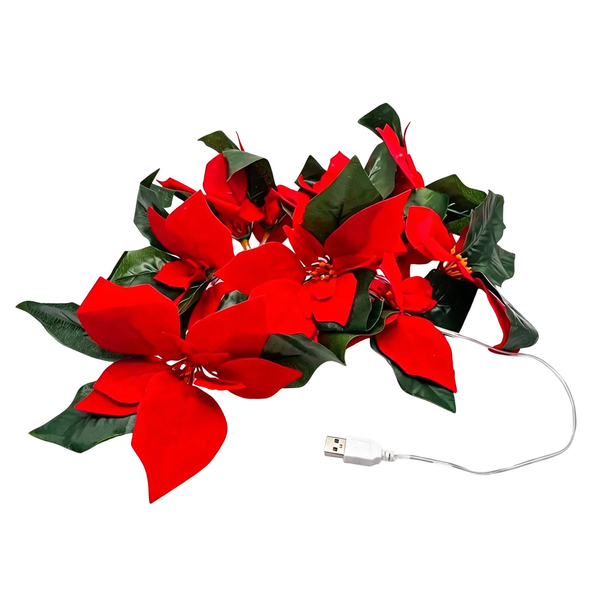 שרשרת פרחי פוינסטיה אדומים עם אורות – USB, 2 או 3 מטר – תמונה 7