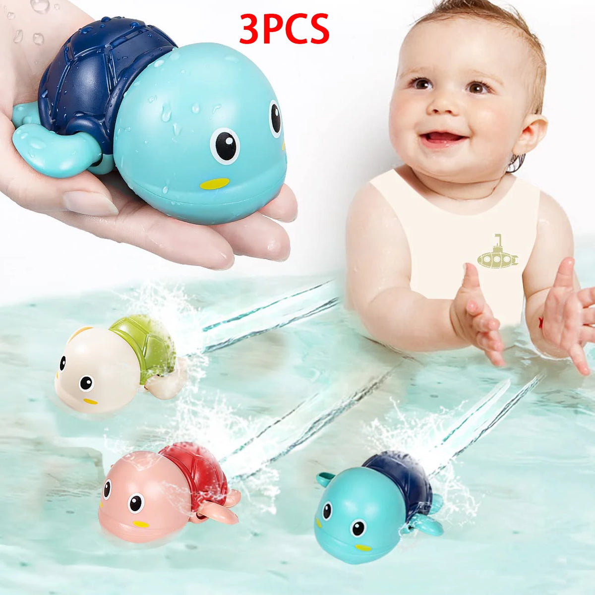 3 צבים שוחים עם קפיץ – משפחת צבים לאמבטיה