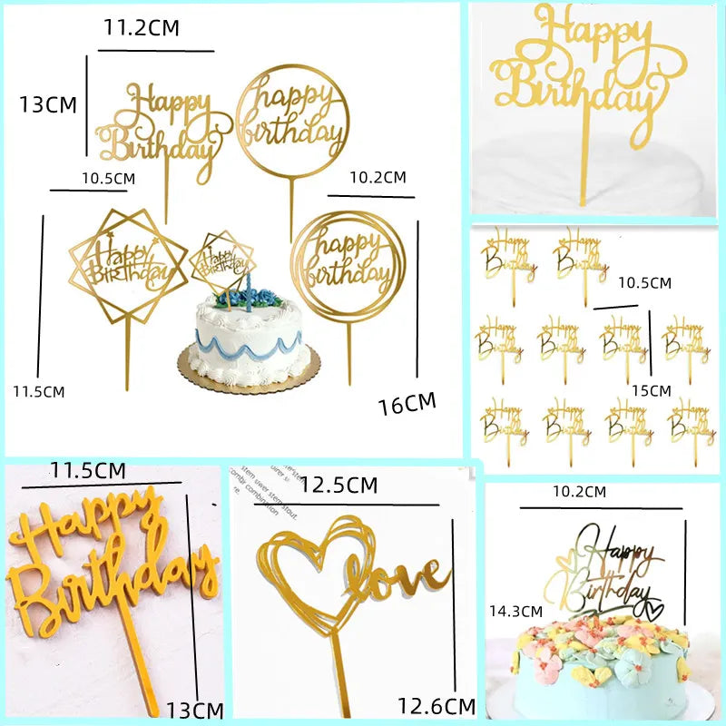 טופר "Happy Birthday" לעוגה מאקריליק – זהב, כסף או שחור – תמונה 3