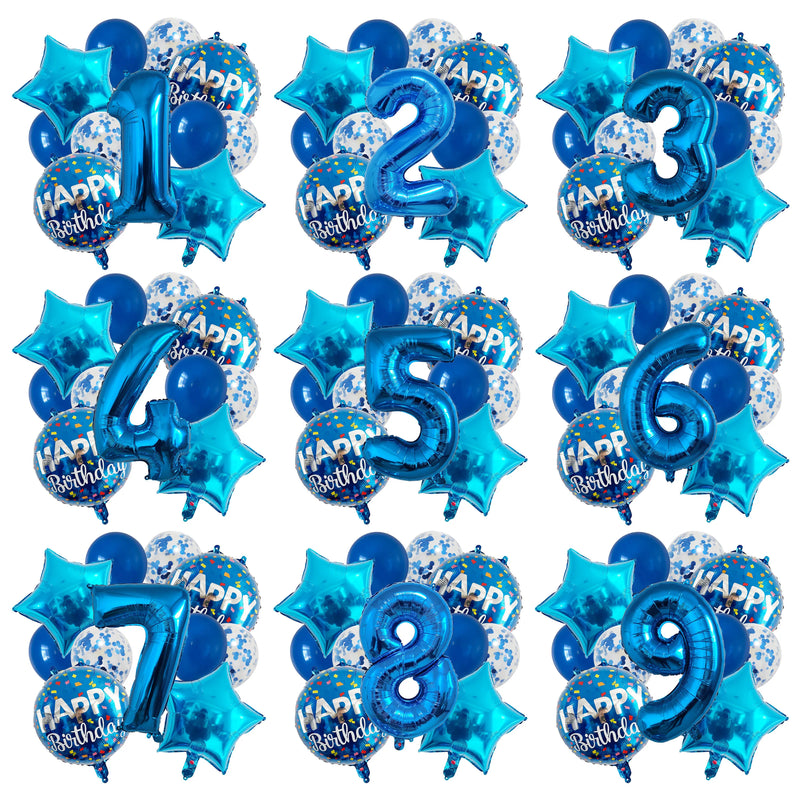 סט 13 בלונים בכחול עם ספרה – 0–9, ליום הולדת לבנים