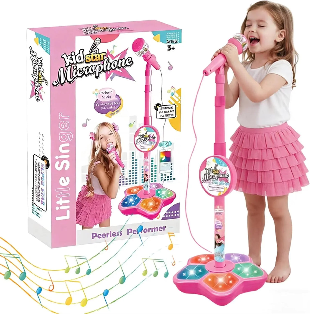 עמדת קריוקי לילדים עם מיקרופון ואורות
