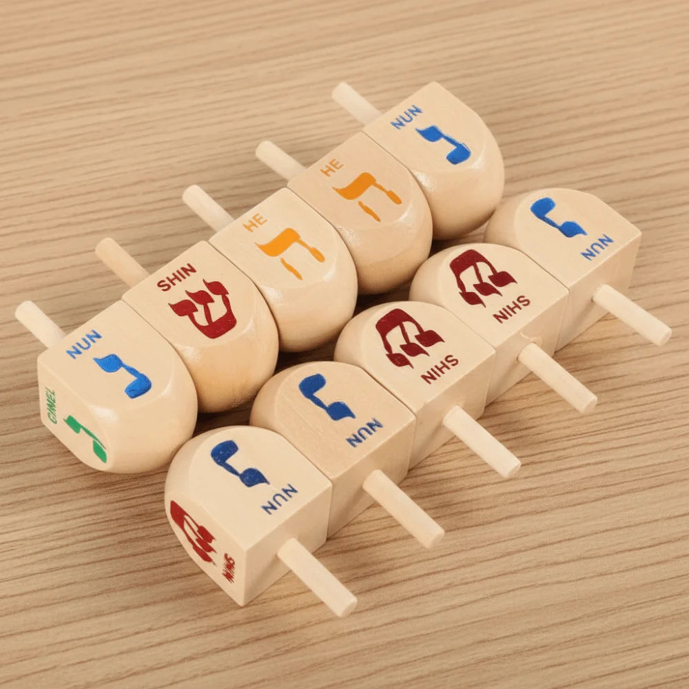 10 סביבונים קטנים מעץ – עם האותיות נ, ג, ה, ש – תמונה 2