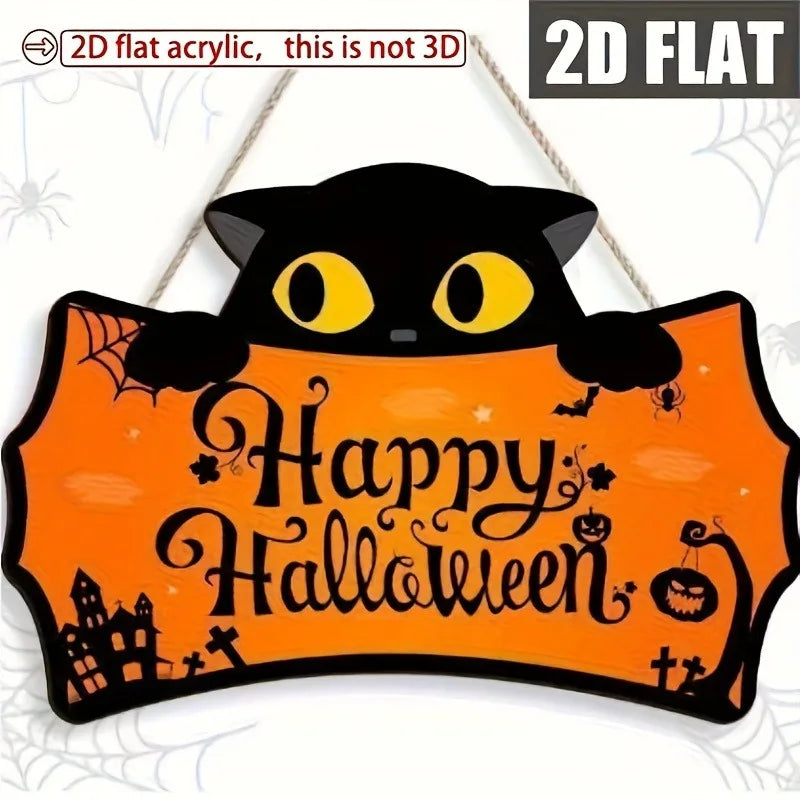 שלט עץ לדלת "Happy Halloween" – חתול שחור או רוח BOO – תמונה 6