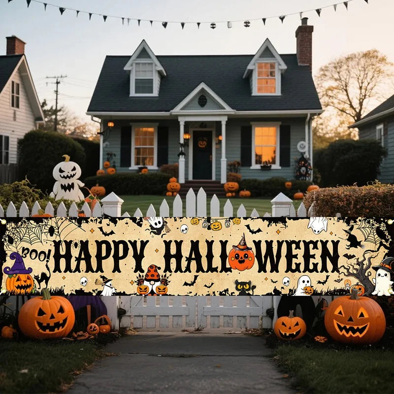 באנר בד "Happy Halloween" לגדר ולקיר – 200 ס״מ, דגמים לבחירה