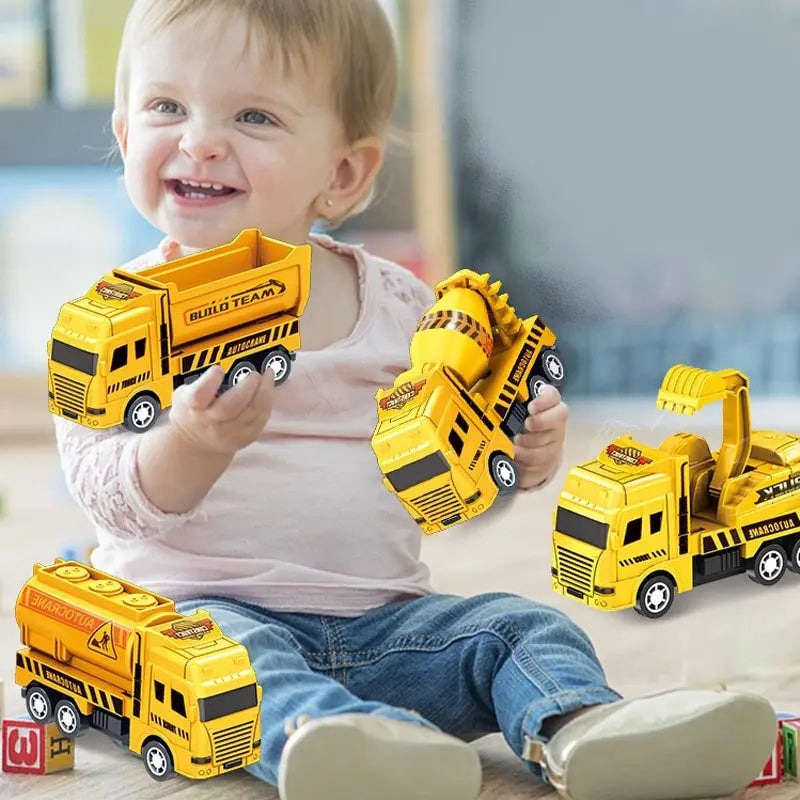 4 משאיות עבודה בחיכוך – מנוף, מערבל ומשאית – תמונה 2