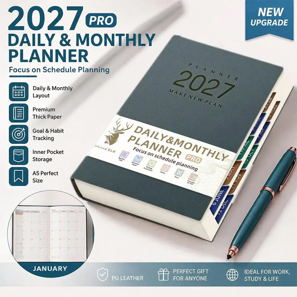 יומן 2027 יומי וחודשי – 400 עמודים עם מעקב הרגלים, 4 צבעים – תמונה 2