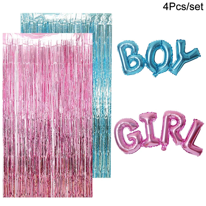 קישוטים לגילוי מין – וילון נוצץ, בלוני BOY ו-GIRL וטופר – תמונה 7
